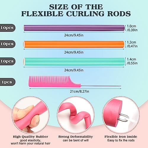 Heatless Hair Curler Set - 30 Flexible Overnight Blowout Rods, Soft Rollers for Long Hair (Small Size) - Image 2