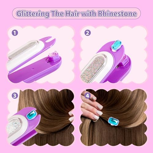 kidzkube Hair Gem Stamper Kit, Bling Hair Jewels for Girls Toys, Hair Styling Tool with Reusable Shining Diamonds, Birthday Gifts Toys for Girls Ages 3 4 5 6 8-12 (Purple) - Image 2