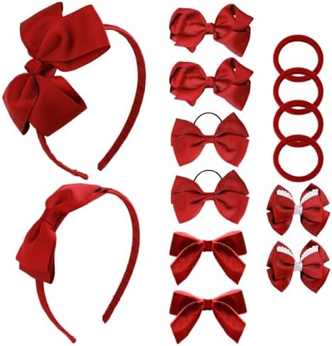 phnydreg Girl Red Hair Bow Accessories 14 Pieces Uniform Hair Bows Hair Clips Headband for School Toddler Girls by phnydreg
