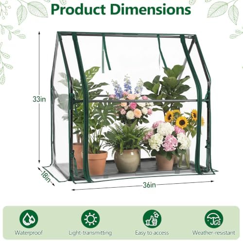 Mini Greenhouse with Waterproof Pad, 36"×18"×33" Tabletop Small Greenhouse for Indoor Outdoor Seed Starting, Portable Plant Cover Tent for Seedlings, Germination, Plant Protection - Image 2
