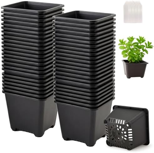 50 Packs Square Nursery Pots for Plants 4.7 Inch Seedling Pots with Holes by Unknown