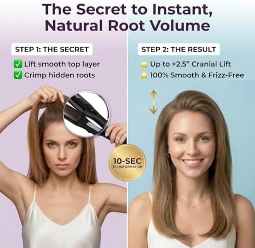 DSHOW Crimping Iron Hair Crimper for Hair-Volumizing Crimper with Titanium Ceramic Plates, 5 Temp Settings (140C-220C), Hair Crimping Tool for Fluffy Volume and Texture, Auto Off, Dual Voltage [Black] - Image 3