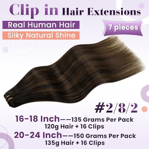 LaaVoo 150g Clip-In Hair Extensions Human Hair Dark Warm Brown Balayage - Image 2