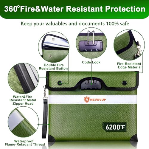 Upgraded 6200°F Fireproof Document Bag with Lock, Fire proof Money Bag for Cash with Zipper/Reflective Strip, 9 Layer of Heat Insulated Material, Water Resistant Fireproof Bags for Documents,Safe Bags - Image 4