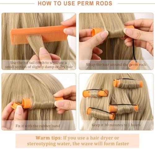 30Pcs Hair Perm Rods Set, 3 Sizes Plastic Hair Cold Wave Rods, Heatless Perming Rods Hair Curlers for Long Short Natural Hair DIY Hairdressing Styling Tools(Purple+Yellow+Orange) - Image 4
