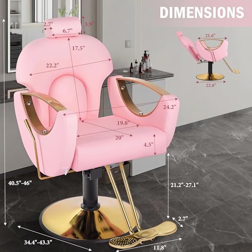 Pink Salon Barber Chair, Reclining Hair Styling Chair for Hair Stylist - Image 3