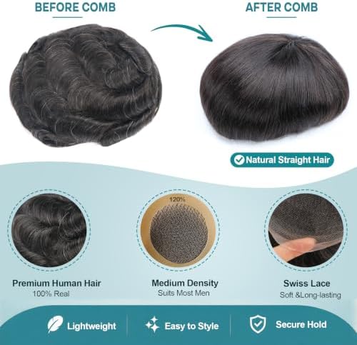 Toupee Hair for Men’s Gray Hair System Human Hair Q6 Hair Unit 1B10# - Image 6