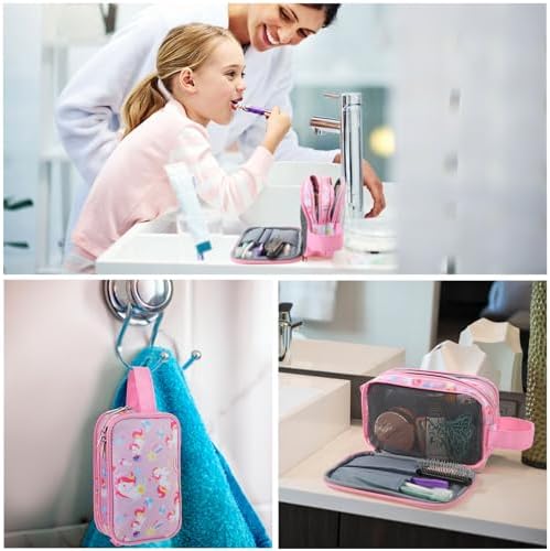 Kids Toiletry Bag for Girls, Travel Toiletry Bag for Little Young Girls Cosmetic Bag Makeup Bag Waterproof Hanging Wash Bag Toddler Toiletries, Unicorn Pink - Image 6