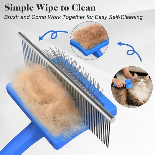 2PCS Slicker Brush for Dogs & Pet Comb,Professional Dog Grooming Brush (Goldendoodles,Poodles,Labradoodles) with Extra Long Pins to Effectively Remove Tangles, Knots and Mats (Blue, Medium) - Image 5
