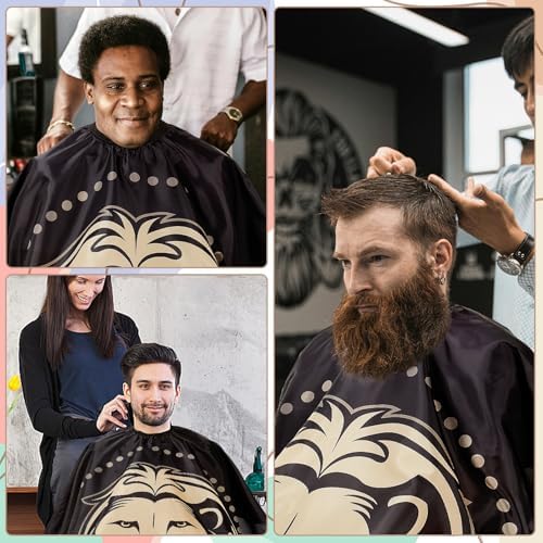 Professional Hair Cutting Cape with Neck Duster Brush, Large Size Salon Barber Cape for Men, Women and Kids(Black with Lion Pattern) - Image 5