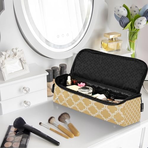 Hair Tools Travel Bag with Heat Resistant Mat 2-in-1 Hot Tools Travel Bag Organizer Flat Curling Iron Travel Case for Straightener Yellow Quatrefoil - Image 7