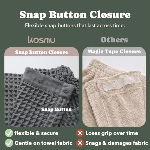Luxury Organic Japanese Cotton Waffle Body Towel Wrap for Women | Sauna, Spa, Onsen, Shower Towel with Adjustable Snap Closure and Pocket | Ultra Plush 450 GSM (Smoke Grey, S/M) - Image 3
