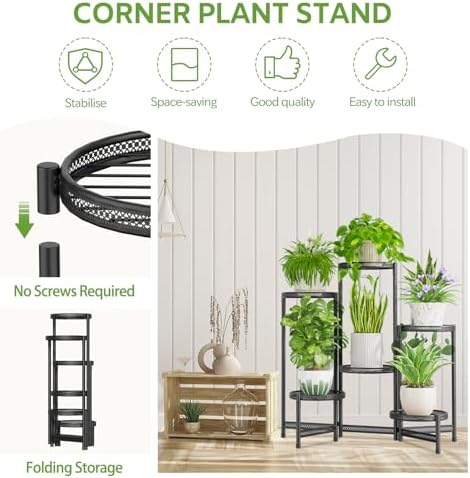 6 Tier Large Plant Stand Indoor Outdoor, 10 In Tray, Iron Black - Image 4