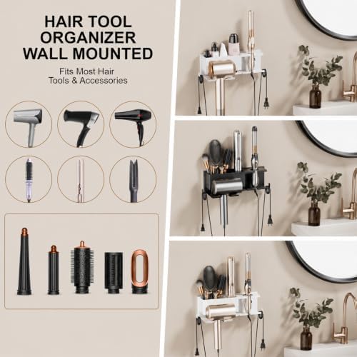 Hair Dryer Holder Hot Tools Organizer, Blow Dryer Holder Wall Mount, Bathroom Hair Tool Organizer Rack for Universal Dryer White - Image 2