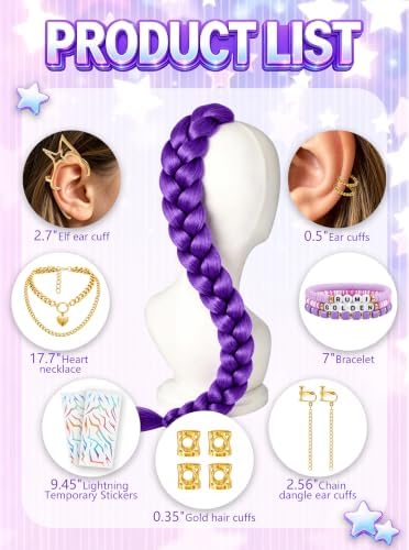 LUYI 38" Long Purple Braid Wig Anime Halloween Costume Accessories Sets - Image 3