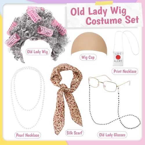 Old Lady Costume for Kid Women,Old Lady Wig for 100 Days of School - Image 3