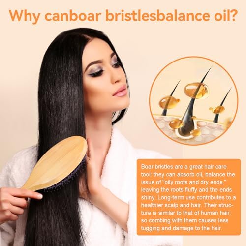 Boar Bristle Hair Brush 2PCS - Smoothes & Detangles All Hair Types, Boar & Nylon Bristle，Smooths Frizz and Prevents Breakage in Fine and Straight, for Women Men and Kids - Image 6