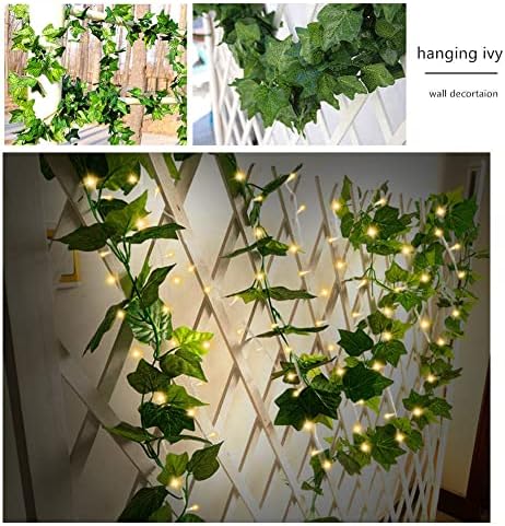 12 Pack 84Ft Artificial Ivy Garland, 100 LED Lights Fake Vines UV Resistant Greenery Leaves Fake Plants Hanging Aesthetic Vines for Home Bedroom Party Garden Wall Room - Image 3