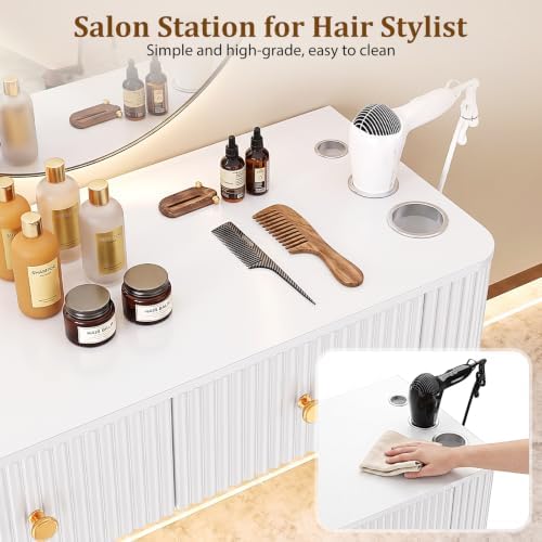 OmySalon Wall Mount Salon Station, Hair Stylist Cabinet with 3 Heat Resistant Dryer Holders, 2 Drawers, Modern Style Barber Storage Station for Barbershop Salon SPA, Solid White - Image 6