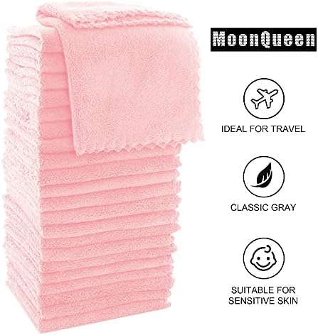 MOONQUEEN Ultra Soft Premium Washcloths Set - 12 x 12 inches - 24 Pack - Quick Drying - Highly Absorbent Coral Velvet Bathroom Wash Clothes - Use as Bath, Spa, Facial, Fingertip Towel (Pink) - Image 6