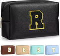 TOPEAST Cosmetic Travel Bags for Women, Preppy Small Makeup Bag, PU Leather Waterproof Toiletry Bag, Unique Friendship Gifts for Friends Coworker, Cute Stuff for Girls (Black R) by TOPEAST