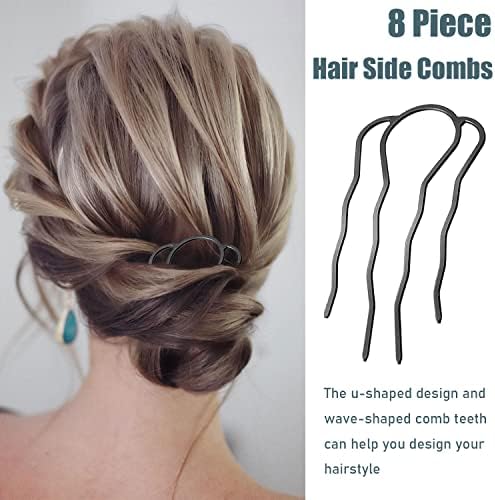 8 Pieces Side Combs, Metal Fork Clip Pins for Buns, 4 Prong Updo U-Shape Sticks for Women Hair Styling Tool Accessories - Image 3