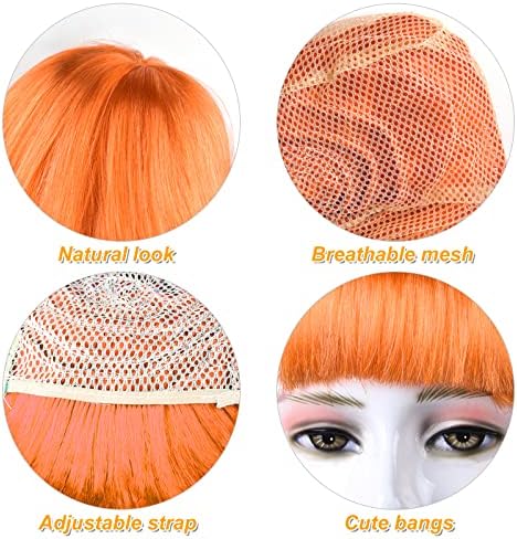 MIAHART Orange Short Bob Wig and Sunglass Set, Neon Colored Wigs Sunglass Pack Costume Colorful Cosplay Wigs Daily Party Hairpieces for Bachelorette Neon Party Favors Halloween Decorations Supplies - Image 3