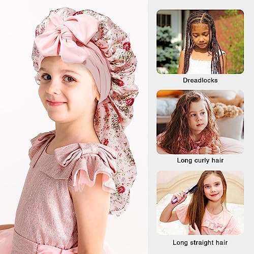 AWAYTR Kids Bonnets for Girls - Satin Long Hair Braid Bonnet for Sleeping - Image 4