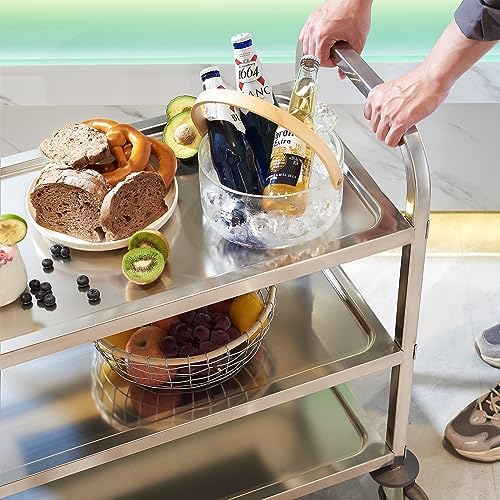 CURTA Stainless Steel Serving Trolley, 30" L x 16" W x 33" H 3 Tiered Shelf Kitchen Utility Cart, Rolling Casters Brake Wheel, Commercial Pro for Restaurant/Hotel/Lab/Clinic/Salon/Workshop - Image 2