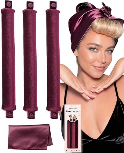 Classic Heatless Curls Overnight Rods No Heat Hair Curlers to Sleep Jumbo Foam Large Hair Rollers for Medium Long Hair Blowout Look, Heatless Flexible Curling Rod Set with Satin Wrap for Sleeping by RIFFIN