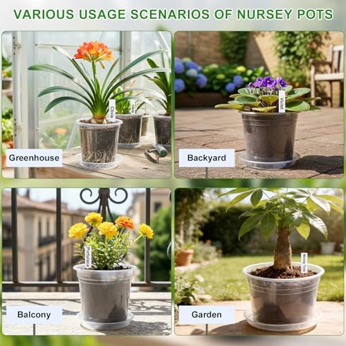 10/7/6/5 Inch Clear Nursery Pots with Drainage & Saucers, 16Pack Large Plant Pots with Labels, Seedling Tool & Hole Puncher, Plastic Nursery Pots for Succulents, Seedings, Herbs, Flowers, Vegetables - Image 4