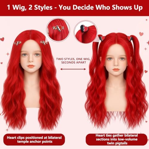 7pcs Red Girls Princess Wig Set for Kids Costume Halloween JZ066 - Image 2