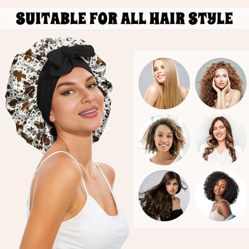 Satin Hair Braid Bonnet for Sleeping Double Layer Elastic Wide Soft Tie Band Hair Silk Lined Sleep Cap Women Girls - Image 4