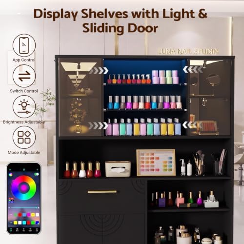 Professional Nail Storage Cabinet with LED Display Shelf (Black) - Image 5