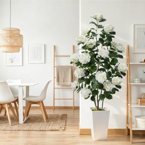GTIDEA 6FT White Hydrangea Artificial Trees with Tall Planter for Porch - Image 6