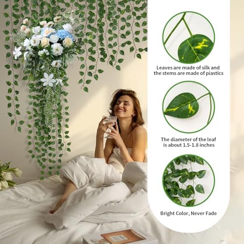 60 Pack 430Ft Fake Plants Artificial Vines for Room Decor, Faux ivy Greenery Garland for Home teen girls bedroom living Aesthetic Farmhouse Dorm Wall Decoration, Wedding Easter Christmas Party Gift - Image 2