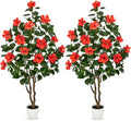 Briful 63" Artificial Hibiscus Trees 2 Pack, Faux Tropical Plants, Red by Briful