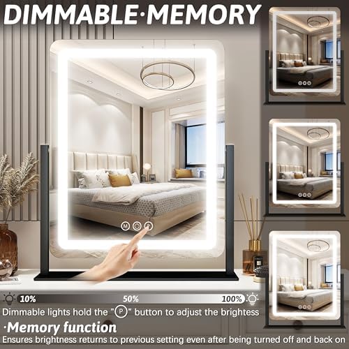 FENNIO Vanity Mirror with Lights 19"x22" - LED Lighted Makeup Mirror,Large Makeup Mirror with Lights,Touch Screen with 3-Color Lighting,Led Mirror Makeup,Dimmable, for Vanity Desk Tabletop, Bedroom - Image 3