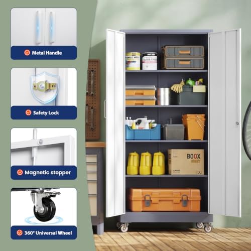 Yizosh Metal Garage Storage Cabinet,Mobile Lockable Tools Storage Cabinets - Image 5