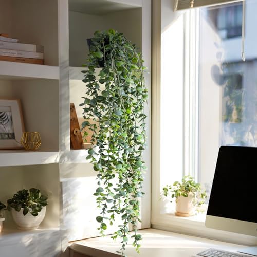 Artificial Hanging Plant 2 Pcs Faux Plant Ivy Vine Faux Eucalyptus Vines Fake Potted Greenery for Wall Living Room Home Shelf Office Bathroom Outdoor Indoor Decor (Type 6) - Image 5