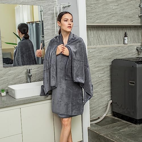 JML Microfiber Bath Towels with Hanging Hook, 6 Pack, 30" x 60", Grey - Image 5