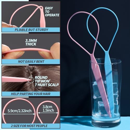 Teenitor 4pcs Pony Hair Tail Tools, 2 Pairs Hair Loop Styling Tool Hair Flipper Pull Through Tool, French Braiding Hair Tool Hair Accessories for Women Girls, Loop Hair Tool, Light Blue/Light Pink - Image 3