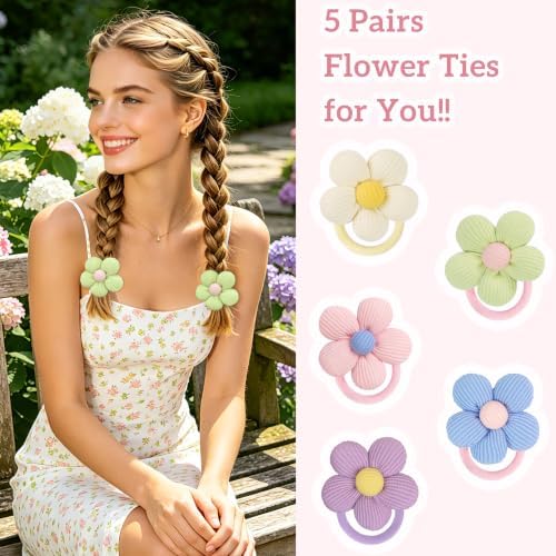 CÉLLOT 10PCS Flower Hair Ties,4cm Diameter Seamless Nylon Bands for Girls - Image 4