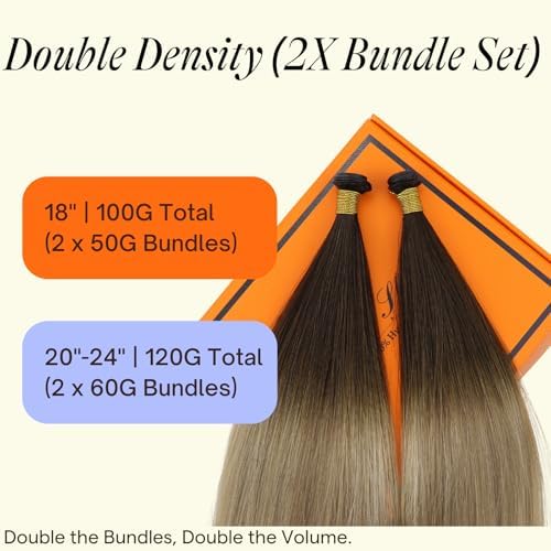 Full Shine Hand Tied Weft Extensions Human Hair Add Length 24 Inch 120g - Image 2