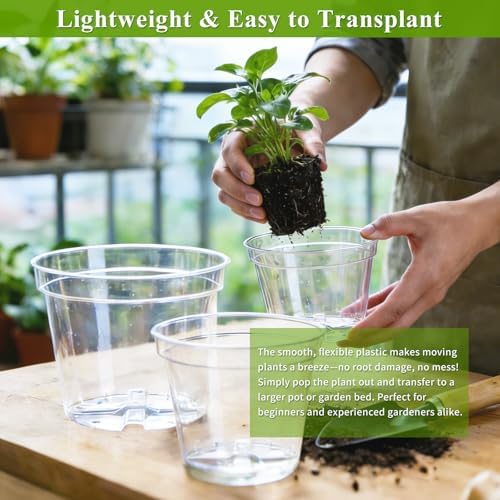 Gute 6/8/10 Inch Clear Nursery Pots with Drainage Holes (14 Pack), Reusable Plastic Plant Pots for Indoor & Outdoor Gardening, Ideal for Seedlings, Succulents, Vegetables, Orchids & More - Image 5