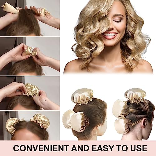 3Sets/6PCS Ariuvor New Satin Heatless Hair Curler,Hair Rollers for Heatless Curls with Hair Caps,Soft Heatless Curling Rod Headband for All Hair Types,No Heat Curling to Sleep in Overnight (2-beige) - Image 4