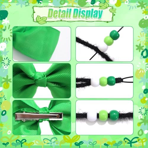 NAISKA 62PCS Green Hair Beads for Braids Kids Girls Hair Bow Clips 3 Colors Loc Beads Cute Bowknot Hair Clips Jewelry Hair Accessories for Girls - Image 6