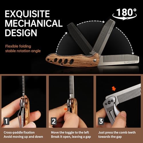 1PC Wood Beard Comb for Men - Zebrawood & Secure Lock & Pocket clip, 0.12lb - Image 4