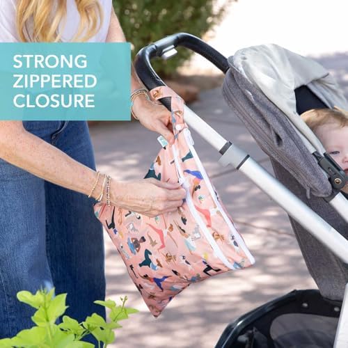 Bumkins Waterproof Wet Dry Bag for Baby, Travel, Swim Suit, Cloth Diapers, Pump Parts, Pool, Beach, Gym Clothes, Toiletry, Hook to Stroller, Daycare, Zipper Reusable Wetdry Packing Pouch, Yoga Pals - Image 3