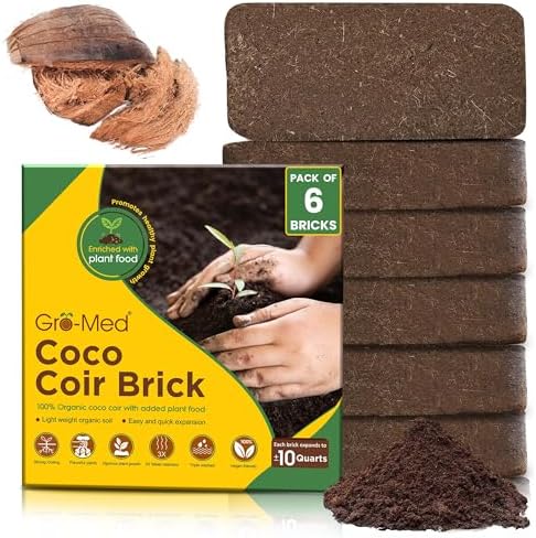 Gro-Med Organic Coco Coir Bricks (6 Pack) - Enriched Coco Coir for Plants by Gro-Med
